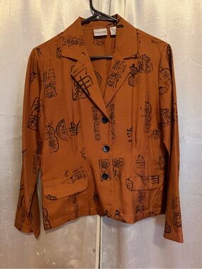 Chico's Rust Orange Black Printed Button-Front Jacket